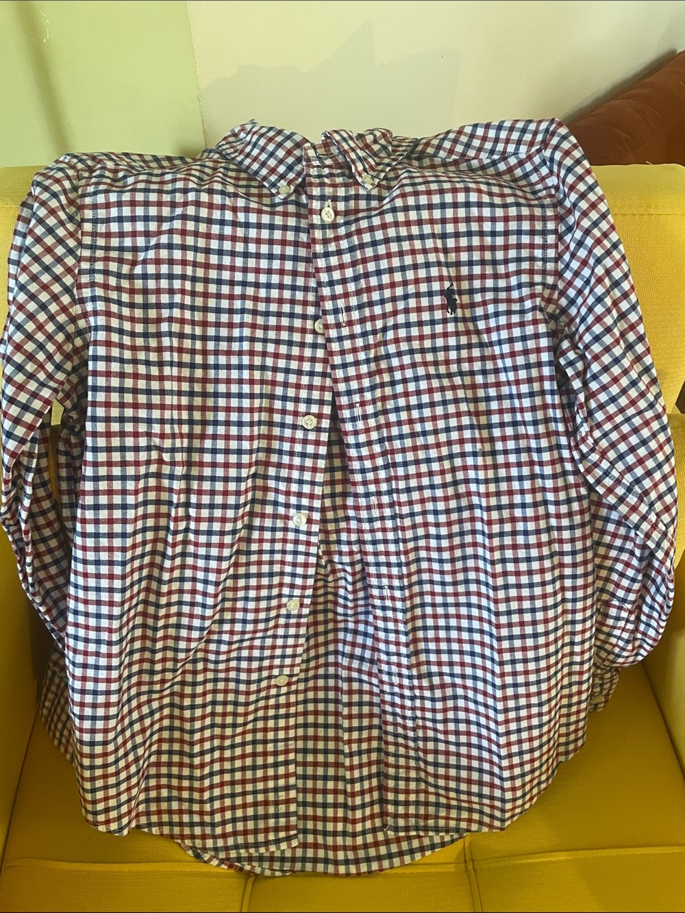 Ralph Lauren Plaid Youth Button-Down Shirt with Polo Logo - Red, Navy & White